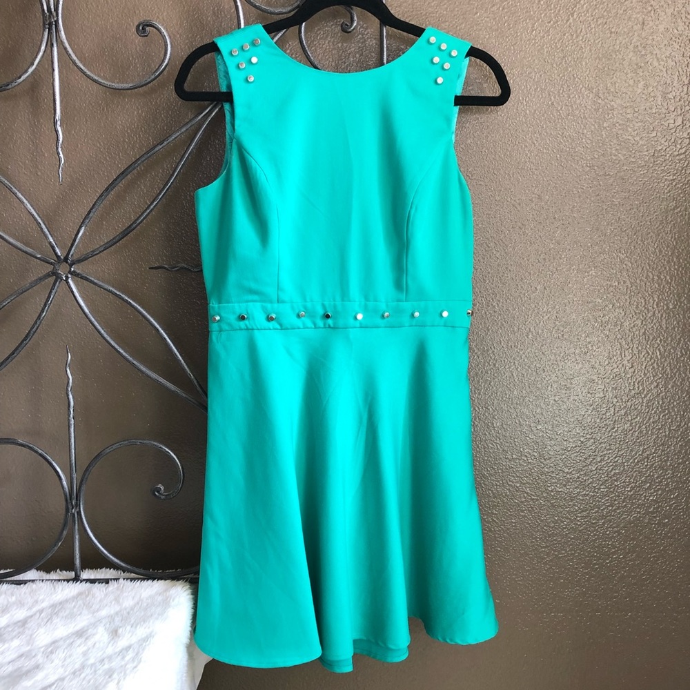 Teal Green Mettalic Spike/Button Dress (L)